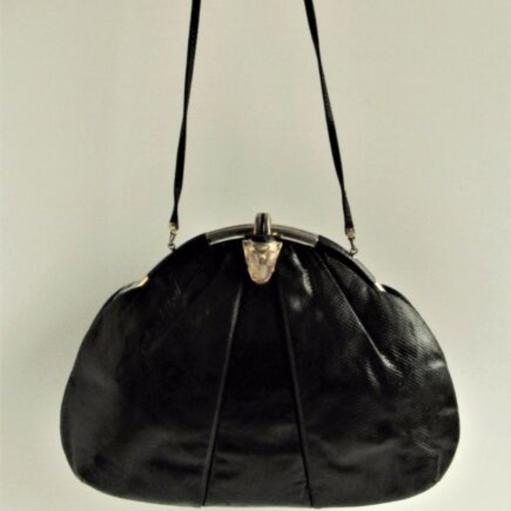 Judith Leiber Vintage Black Snakeskin Clutch Purse